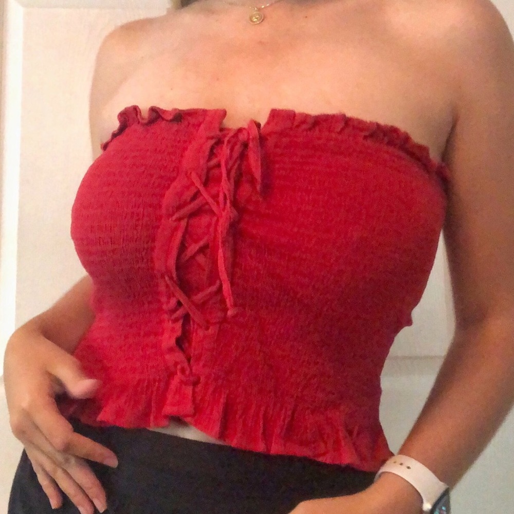 American Eagle red bandeau crop top